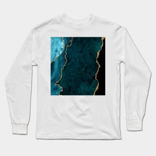 Watercolor Agate in Teal Green and Turquoise with Glitter Veins Long Sleeve T-Shirt